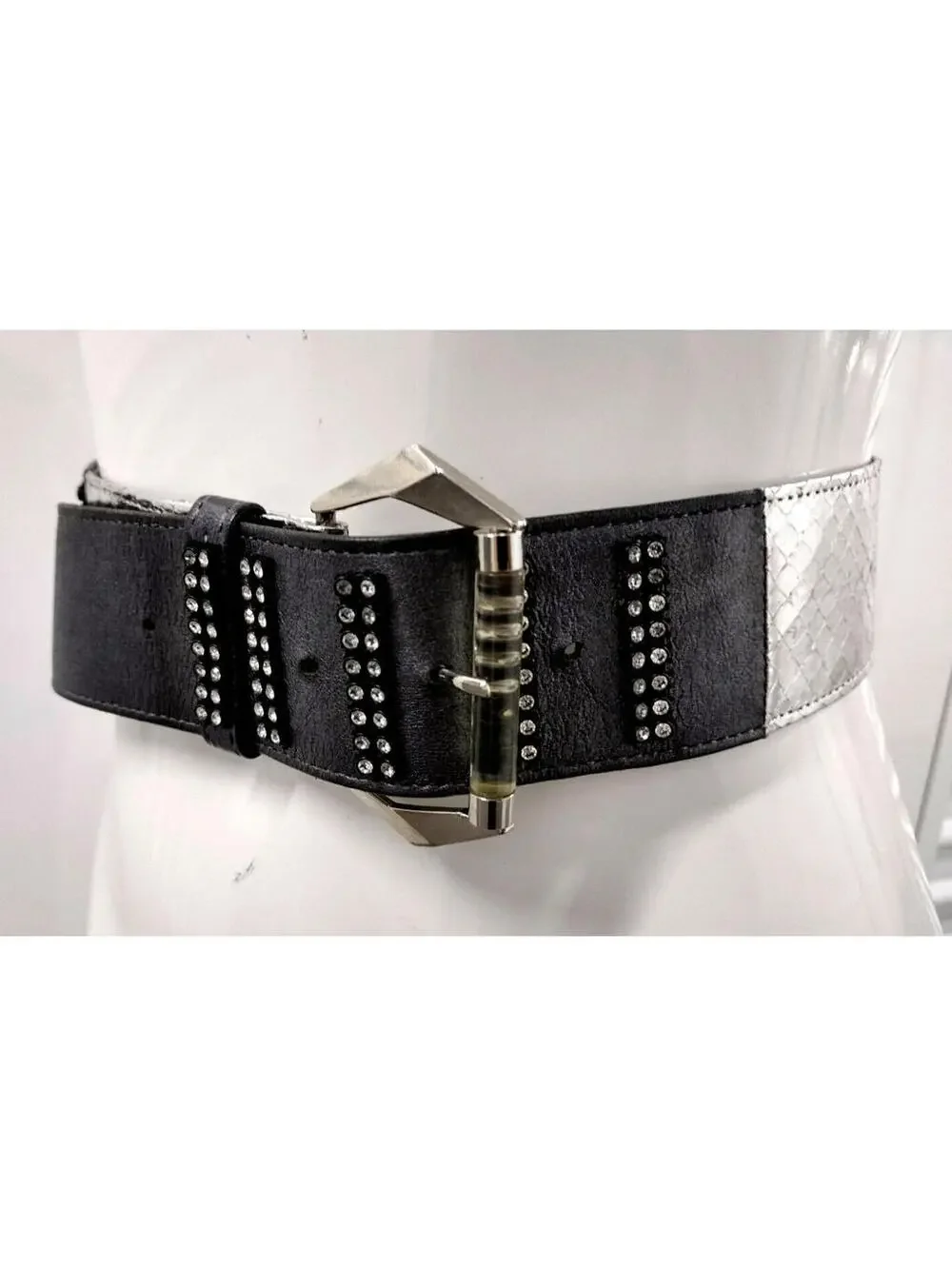 1970s Disco Belt Glam Lucite Silver Snake Rhinestone Art Deco Design Size S